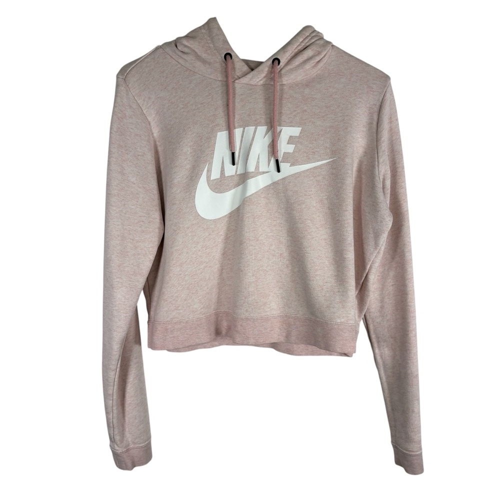 Nike Cropped Graphic Logo Pullover Hoodie Sweatshirt Long Sleeve Light Pink